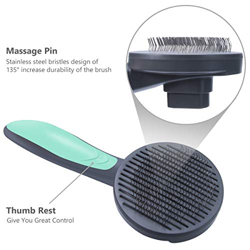 SIWA MARY Dog Brush & Cat Brush Pet Grooming Comb Slicker Self Cleaning Brush Removing Shedding Tool for Long Hair & Short Hair Dogs and Cats (Mint Green) - Thumbnail 4