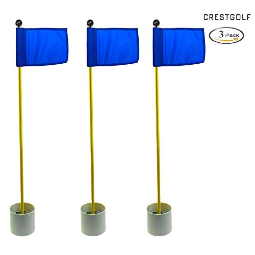 Crestgolf 3Sets Backyard Practice Golf Hole Pole Cup Flag Stick, 3 Section,Golf Putting Green Flagstick (Blue)