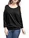 Allegra K Women's Scoop Neck Cut Out Shoulder Loose Batwing Top L Black