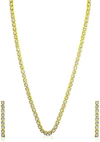 American Diamond studded Brick Style Long Necklace with Earrings