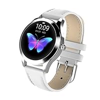 JAYSSS Waterproof Smart Watch Women Lovely Bracelet Heart Rate Monitor Sleep Monitoring Smart Watch Connect iOS Android KW10 Band (Leather White)