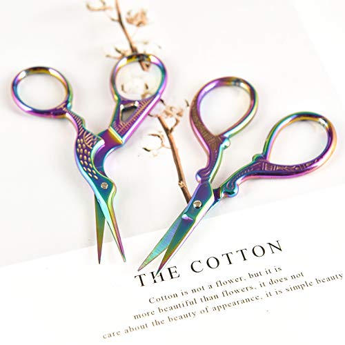 AQUEENLY Embroidery Scissors, Stainless Steel Sharp Stork Scissors for Sewing Crafting, Art Work, Threading, Needlework - DIY Tools Dressmaker Small Shears - 2 Pcs (3.6 Inches, Rainbow) - Thumbnail 2
