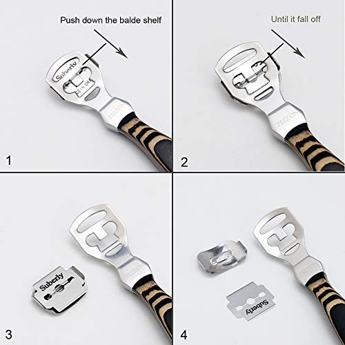 ZIZZON Foot Care Callus Corn Shaver Cutter Hard Skin Remover Wood Handle 10 Blades