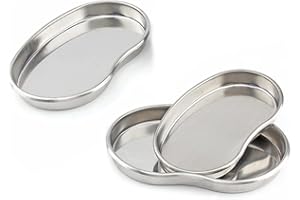 HUAKAILE 3Pcs Stainless Steel Kidney Tray, Graduated Metal Emesis Basin, Reusable Kidney Bean Shaped Bowl Dish, Dental Lab Instrument Surgical Tray for Medic Waster (Small, Medium, Large)