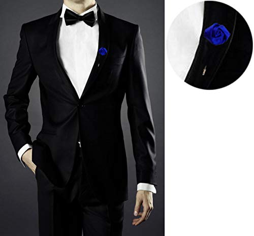 Sanrich Rose Boutonniere Men's Lapel Pins Satin Flower 12 Pack Groom Wedding Boutonniere Suit Brooch Outfit Accessories (royal blue)