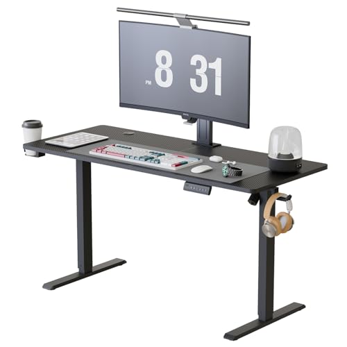 Cakhdry Escritorio elevable, Escritorio Ajustable Altura electrico, 160 * 60CM Escritorio, Escritorio de Pie para Oficina en Casa, con Memoria y Soporte Metálico en T (Negro Carbono)