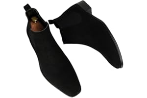 Mens Chelsea Boots Slip On Square Toe Low Heel Faux Leather Casual Dress Boot Retro Non Slip Work Ankle Boots