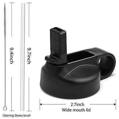 YOLIYANA Straw Lid for Hydro Wide Mouth Insulated Sport Water Bottle, Fits Flask Wide Mouth Water Bottles, 2 Straws and 2 Straw Brush Included, Black (1)