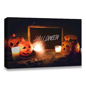 Halloween Pumpkin Lantern Painting Artwork for Home Framed