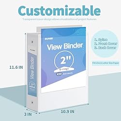 SUNEE 3 Ring Binder 2 Inch 1 Pack, Clear View
