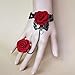 LEFINIS Handmade Gothic Retro Lace Slave Bracelet Ring Set Red Rose Flowers Wristband