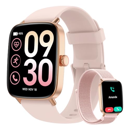 Women's Smartwatch 1.85 Inch Smartwatch with Calls and WhatsApp Notifications, Fitness Tracker with Pedometer Sleep SpO2 Heart Rate Monitor, 110 Sports, IP68 Smart Watch for Android iOS Pink