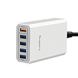 Lumsing Quick Charge 2.0 40W Multi-Port USB Desktop Charging Station Dock with Smart IC Technology, 1 Port QC2.0 + 4 Port with Smart IC Technology, 5 Port USB Desktop Charger for SmartPhones White