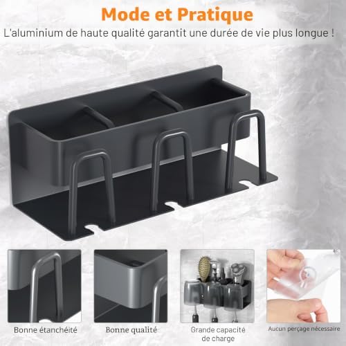 Support pour brosses à dents, brosse électrique, aluminium spatial, couleur gris, sans perçage