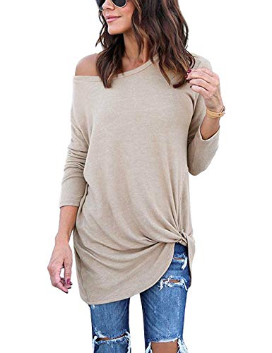Yidarton Women's Comfy Casual Long Sleeve Side Twist Knotted Tops Blouse Tunic T Shirts(ap,m) Apricot