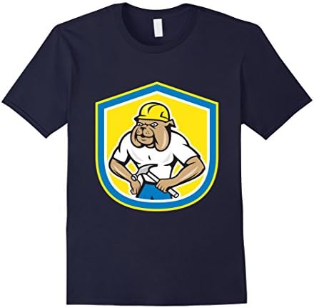 Men's Retro Vintage Bulldog Cartoon Construction Worker T-Shirt Medium Navy