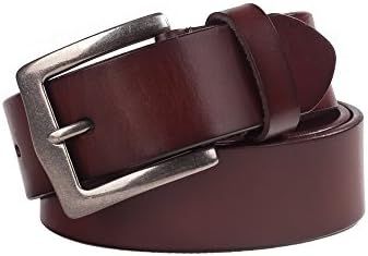 Evanno Genuine Leather Men Belt - Vintage Full Grain Leather Belt with Square Alloy Buckle (Size:L(35--37 Inches Waist), Brown)