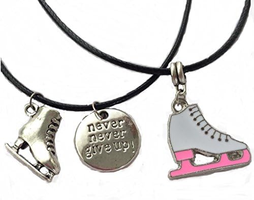 Girls Figure Skating Necklace Gift Set of Two Ice Skates Skate Jewelry Bundle
