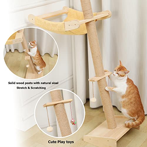 Wall Cat Tree with Hammock, 76" Tall Cat Wall Furniture Lean Against
