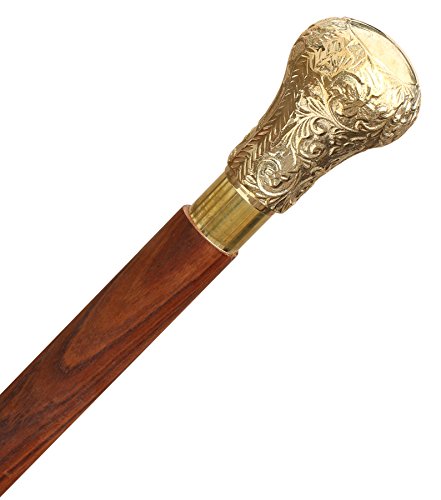 SouvNear 37.4'' Canes and Walking Sticks in Natural Wood with a Brass Handle - Elegant Walking Cane