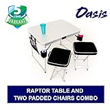 Oasis Raptor Table and Two Padded Chairs Combo – Heavy Duty, Lightweight, Suitcase Style Design Made of Military Grade Aluminum – Designed in USA, 5 Years Warranty