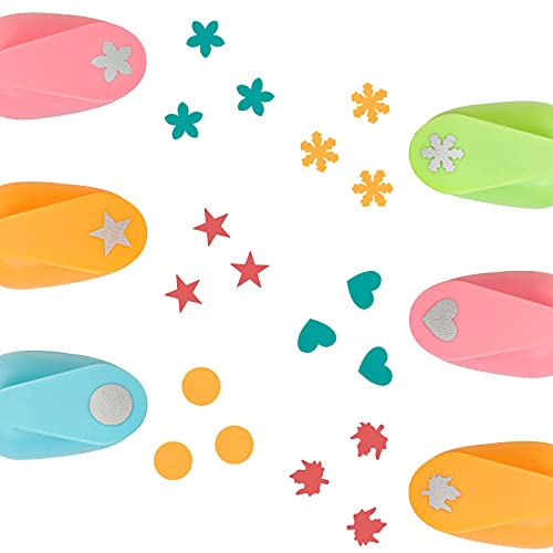 LoveInUSA Hole Punch Set, 6PCS Kids Paper Craft Punches Decorative Snowflake Star Circle Hole Puncher for Crafting Scrapbook Nail Designs