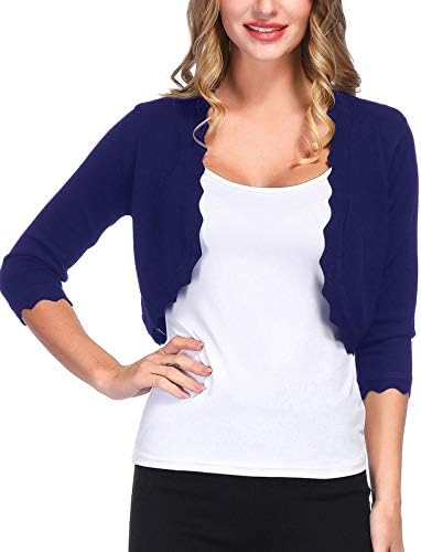 KANCY KOLEWomen's 3/4 Sleeve Shrug Cardigan Open Front Scalloped Knit Bolero Sweater Lightweight Elegant Cropped Cardigan