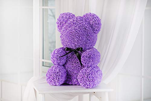purple teddy bear made of roses