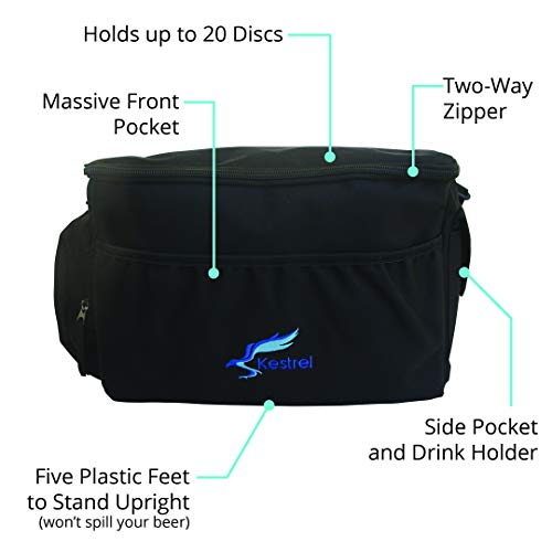 Kestrel Disc Golf Bag | Made from Heavy Duty Canvas | Comfortable & Portable Frisbee Golfing Bag For Beginners to Advanced Players | Fits up to 15+ Discs & Other Golf Equipment | Trendy Design - BLACK