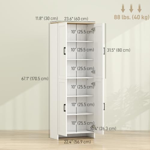 HOMCOM 67" Freestanding Kitchen Pantry, Modern Buffet Cabinet, Storage Cabinet with Adjustable Shelves, 4 Doors, White