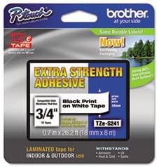 (6 Pack Value Bundle) BRTTZES241 TZe Extra-Strength Adhesive Laminated Labeling Tape, 3/4w, Black on White