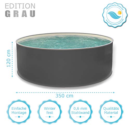 Paradies Pool® Edition grau Komplettset 1 rund, 350x120cm (Ø x H), Stahlwandbecken grau, Poolplane in Sand 0,6mm… – Bild 4