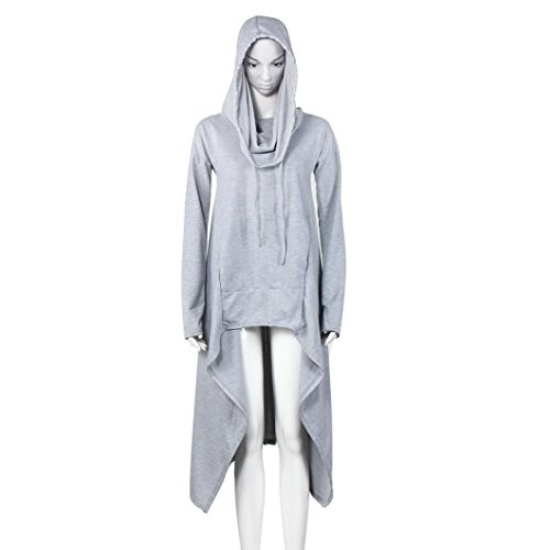 Han Shi Asymmetric Blouse, Elastic Scarf Collar Loose Hoodies Long Tunic Dress for Women (XL, Gray)