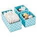 mDesign Fabric Drawer Divider Organizer Bin, Nursery/Bedroom Dresser, Closet, Shelf, Playroom Organization, Hold Clothes, Toys, Diapers, Bibs, Set of 3, Turquoise Blue/White Polka Dot