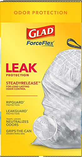 GLAD TALL KITCHEN DRAWSTRING TRASH BAGS – ODORSHIELD 13 GALLON WHITE TRASH BAG, FEBREZE FRESH CLEAN, 110 COUNT