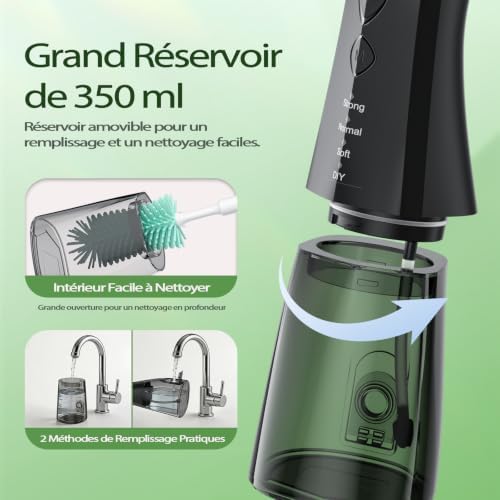 C2 Jet Dentaire Hydropulseur Portable, Réservoir de 350 ml, Noir — photo 5 sur 7