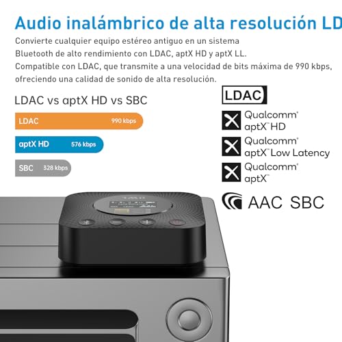 1Mii B06HD+ Bluetooth 5.3 High Resolution Music Receiver for Home Stereo with LDAC, HiFi Bluetooth Audio Adapter with Audiophile DAC, Volume Control, aptX HD, OLED Display