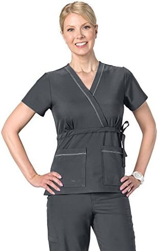 Coast Oak Clothing Women's Anti-Microbial Stretch Wrinkle &amp; Stain Resistant Mock Wrap Malibu Scrub Top Grey