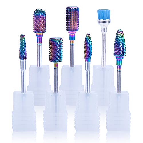 MelodySusie Long Tungsten Carbide Nail Drill Bits Set 7Pcs Less Dust Acrylic Nail File Drill Bit Manicure Pedicure, 3/32 inches, Colorful