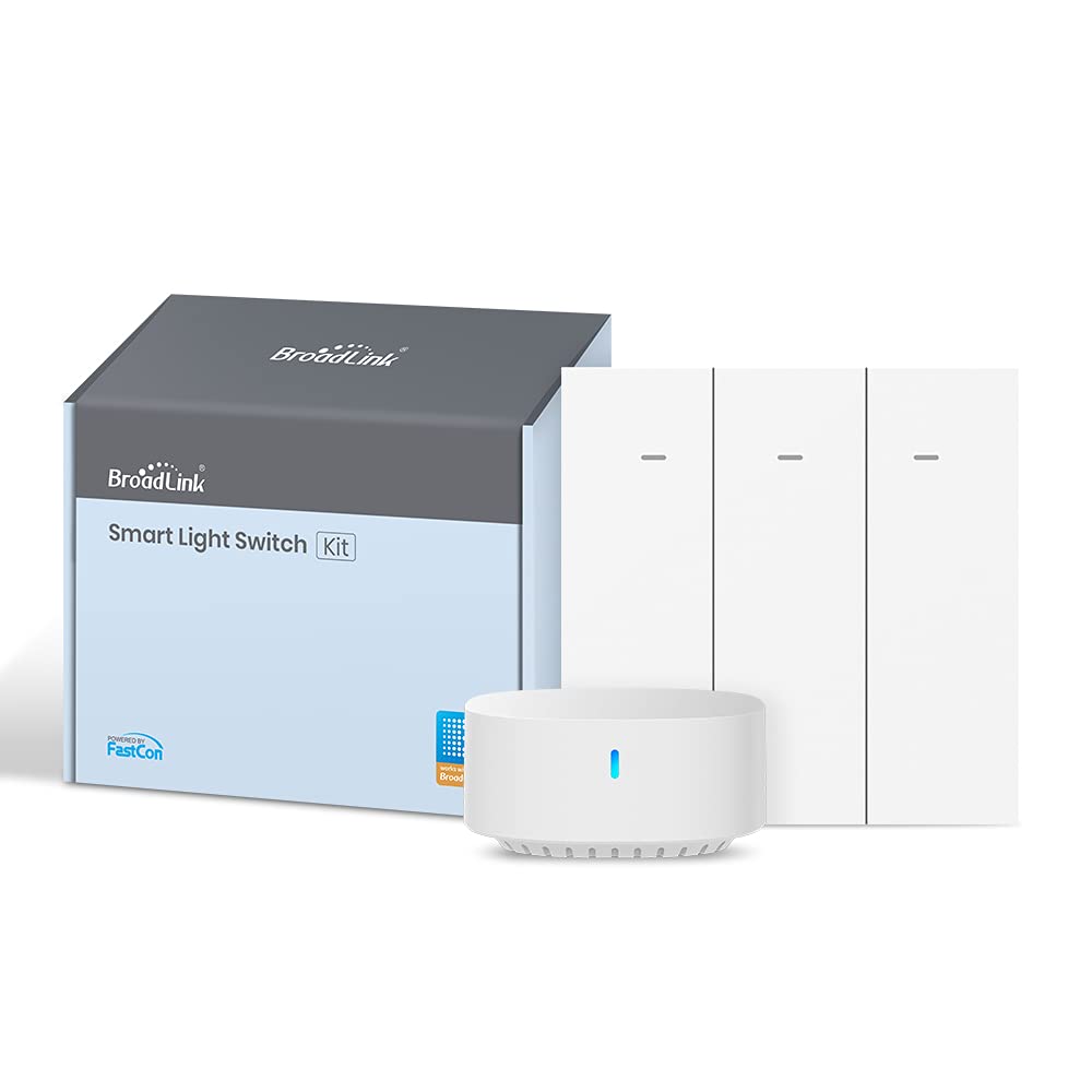 BroadLink Smart Wall Light Switch, 3-Gang Single Live Wire Switch, No Neutral or Capacitor Required, Push Button, White,Compatible with Alexa, Google Home and IFTTT, S3 Hub Required (With Hub)