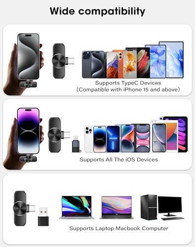 CKOKC Wireless Microphone for iPhone - Android Phone and Laptop PC, USB Microphones for Podcasting, Lavalier Microphone for Interview Video Vlog, with Microphone Pop Filters/Windscreen