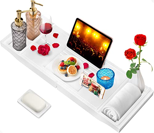Bamboo Bathtub Caddy Tray (Non-Foldable, White)