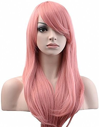 CosMe 28'' 70cm Pink Wig - Long Heat Resistant Big Wavy Hair Women Cosplay Wig with Free Wig Cap and Wig Comb(Pink)