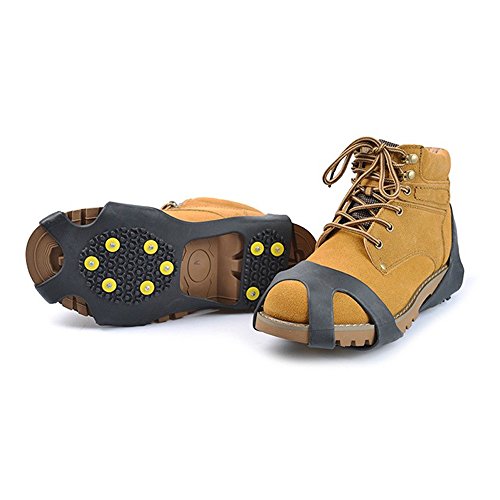ezyoutdoor 1 Pair 10-Stud Anti-Slip Universal Snow Ice Gripper Outdoor Spikes Grips Cleats Crampons Climbing No Slip Shoes Cover Crampons Winter (Large:UK 8-11 26-29cm EUR 39-46)
