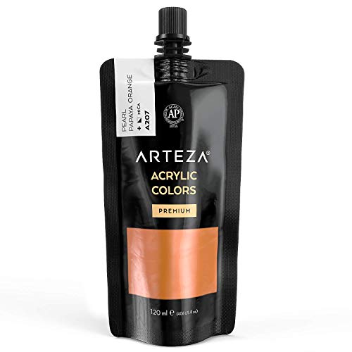 Arteza Metallic Acrylic Paint, Pearl Papaya Orange A207, 120 ml Pouch