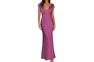 Halfisland Womens Summer Satin V Neck Cap Sleeve Backless Maxi Dress Elegant Twist Cut Out Midi Dresses Wedding Guest