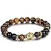 Flongo Men's Brown Stone Beads Yoga Antique Gold Buddha Bracelets,Prayer Link Bracelet