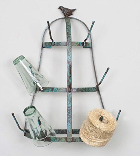 Glory & Grace Small Rustic French Farmhouse Weathered Blue Bird Wall Mounted Glass, Cup & Mug Drying Tree Rack