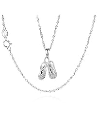 GemsChest - Collar de plata de ley 925 con circonitas cúbicas para zapatillas de ballet y bailarina, 18.0 in