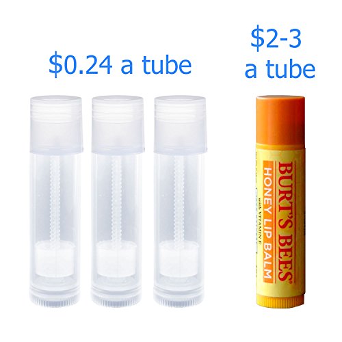 Lip Balm Container Tubes - 50-Pack - DIY - Translucent - 3/16 Oz (5.5 ml) - Including 50 Writeable & 50 Printed Lip Balm Stickers - Twist Mechanism and a Cap - Empty - Make Natural Lip Balm